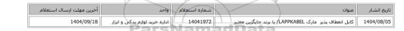 استعلام، کابل ‎انعطاف پذیر‏ ‏ مارک LAPPKABEL/ یا برند جایگزین معتبر