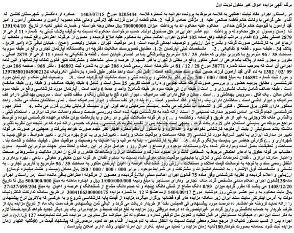 مزایده ملک پلاک ثبتی به  شماره 11 فرعی از 2879 اصلی