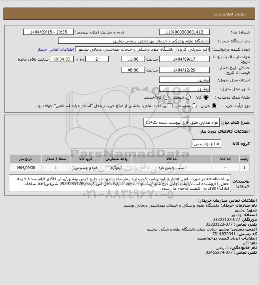 استعلام مواد غذایی طبق فایل پیوست شده 11425