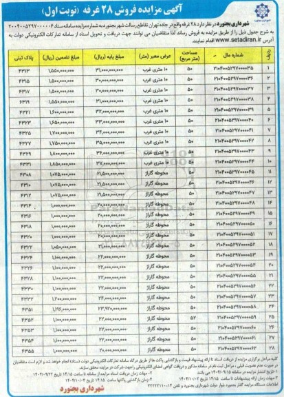 مزایده فروش 28 غرفه
