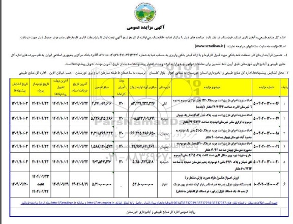 مزایده احاله مدیریت اجرای طرح زراعت چوب پلاک 122 بخش مرکزی ....