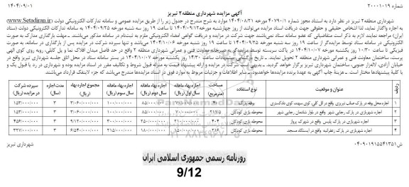 مزایده اجاره بوفه پارک و ...