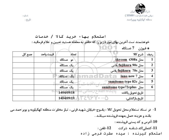 استعلام فیوژن 7 دستگاه