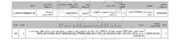 استعلام ساخت فن 3700mm گندله سازی