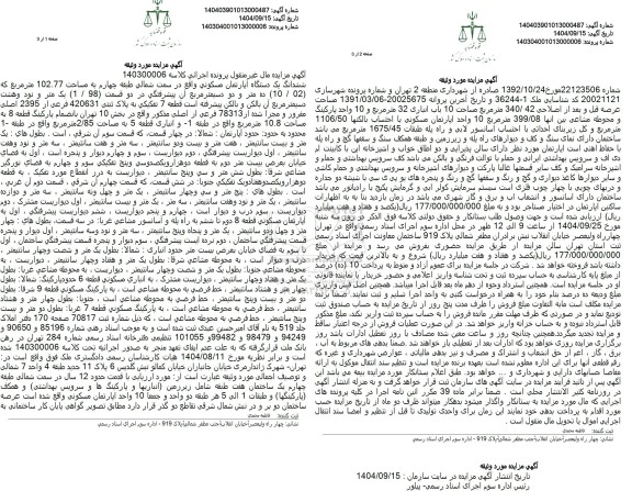 مزایده ششدانگ یک دستگاه آپارتمان مسکونی