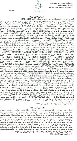 مزایده ششدانگ یک قطعه زمین به پلاک ثبتی 8683 فرعی از 162 اصلی