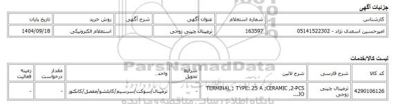 استعلام الکترونیکی، ترمینال چینی زوجی