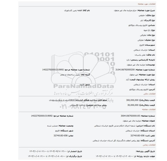 مزایده، مزایده مال غیر منقول