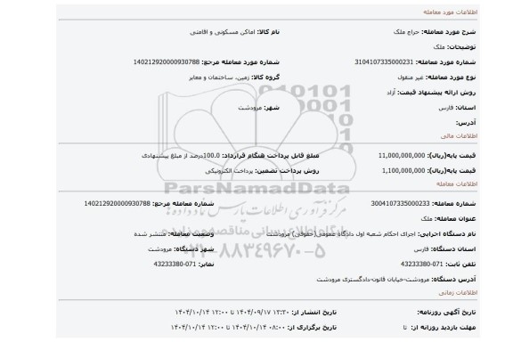 مزایده، ملک