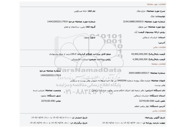 مزایده، ملک
