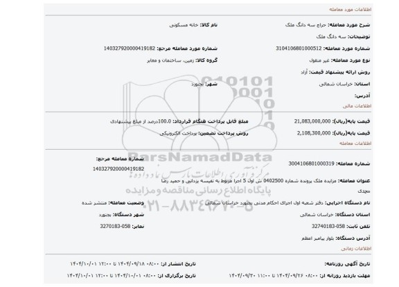 مزایده، سه دانگ ملک