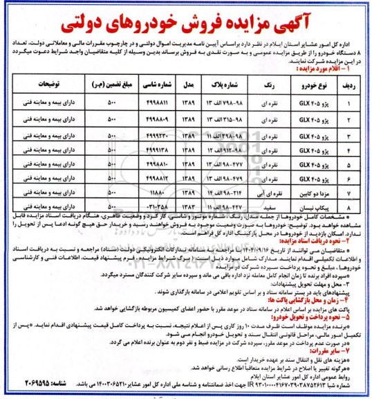مزایده فروش خودروهای دولتی