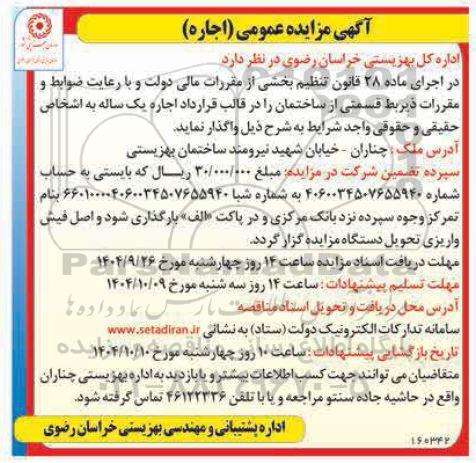 مزایده اجاره قسمتی از ساختمان 