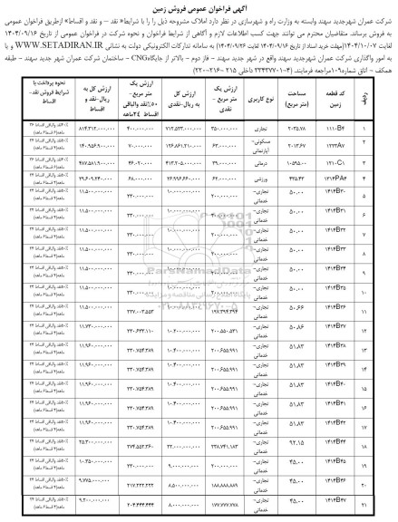 فراخوان فروش زمین