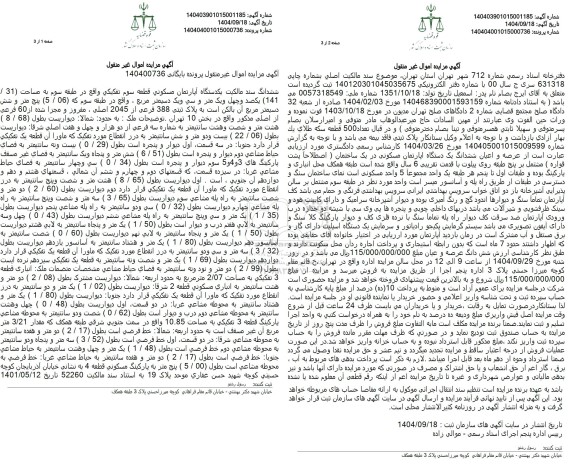 مزایده یکدستگاه آپارتمان مسکونی به مساحت (31) .(141) مترمربع