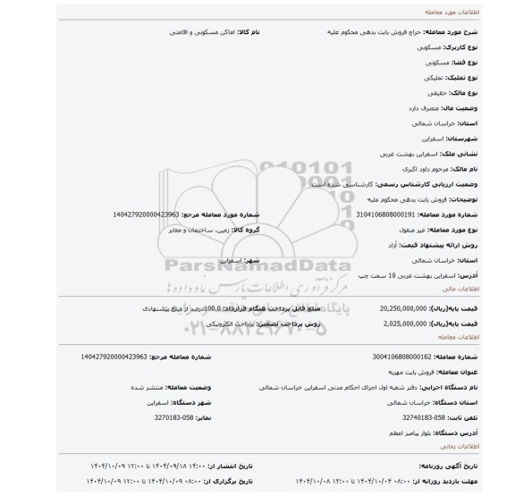 مزایده، فروش بابت بدهی محکوم علیه