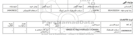 استعلام الکترونیکی، سیلندر هیدرولیک دستی اینرپک