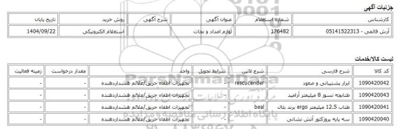 استعلام الکترونیکی، لوازم امداد و نجات