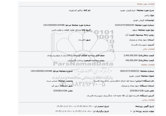 مزایده، فروش خودرو