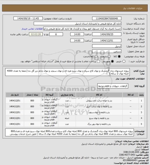 استعلام پروژه خریدنهال  زبان گنجشک و نهال کاج سیاه و نهال سرو نقره ای و نهال سنجد و  نهال بادام دیر گل ده (جمعا به تعداد 4000 اصله نهال 2 ساله )