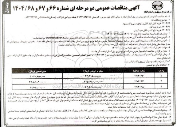 مناقصه خرید کابل انواع کابل پروتودور مسی و الومینیوم ...