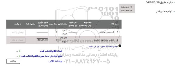 مزایده آب صابون ضایعاتی و ....