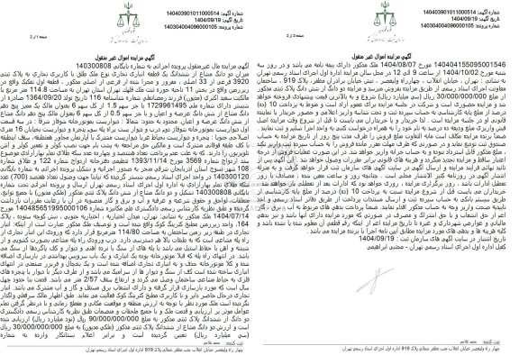 مزایده دو دانگ مشاع از ششدانگ یک قطعه انباری تجاری