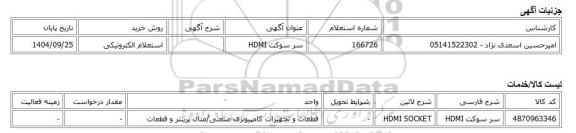 استعلام الکترونیکی، سر سوکت HDMI