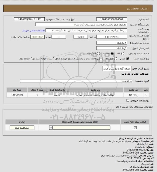 استعلام جدول گذاری روستای میمز، سامانه ستاد