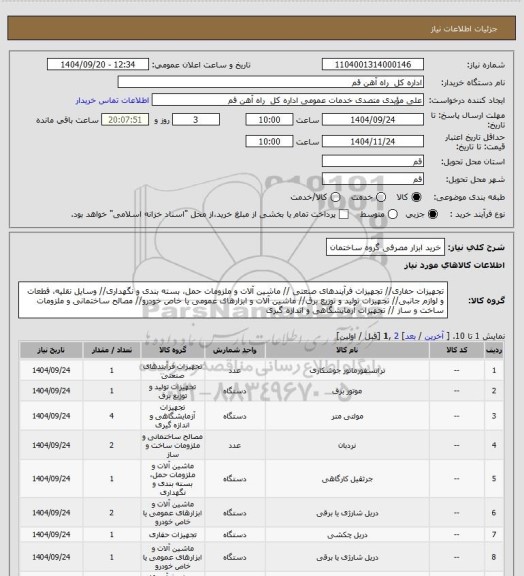 استعلام خرید ابزار مصرفی گروه ساختمان