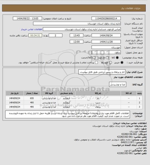 استعلام انار و پرتقال و سیب درختی طبق فایل پیوست.
