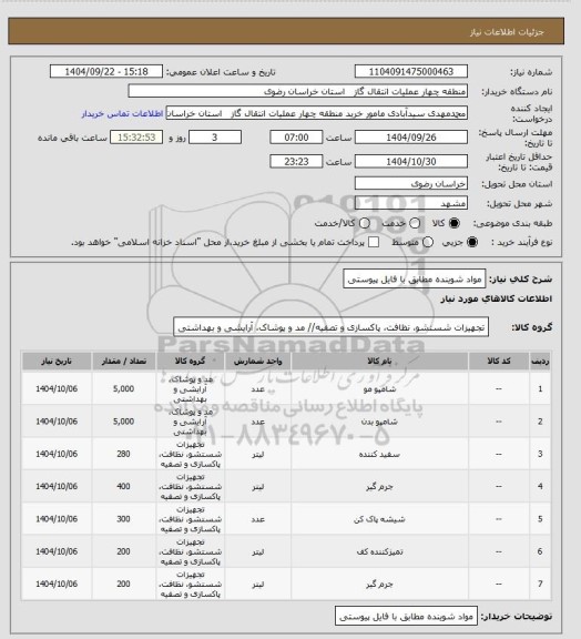 استعلام مواد شوینده مطابق با فایل پیوستی