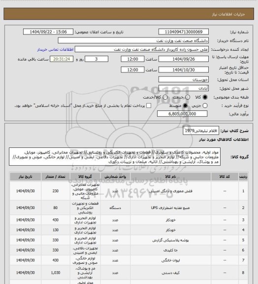استعلام اقلام تبلیغاتی1979