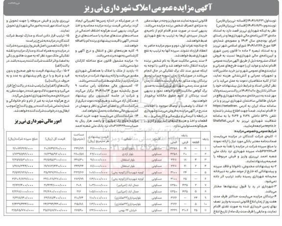 آگهی مزایده فروش املاک 