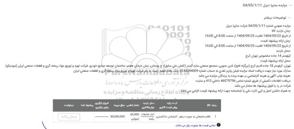 مزایده اقلام ضایعاتی بصورت درهم