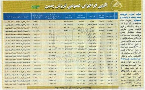 فراخوان فروش زمین- نوبت دوم 