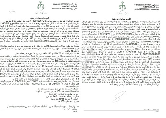 مزایده یک قطعه زمین به قطعه 19 تفکیکی پلاک ثبتی 1397 فرعی از 196 اصلی  