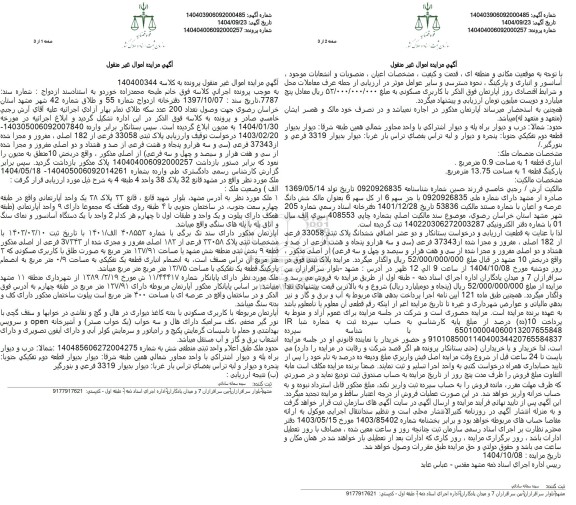 مزایده پلاک ثبتی 33058 فرعی از 182 اصلی ، مفروز و مجزا شده از 37343 فرعی 