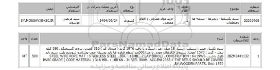استعلام سیم بکسلها - زنجیرها - تسمه ها ومتعلقات