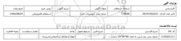استعلام الکترونیکی، جدول بتنی )توضیحات دارد)