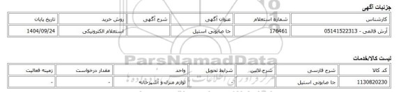 استعلام الکترونیکی، جا صابونی استیل