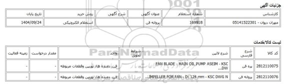 استعلام الکترونیکی، پروانه فن