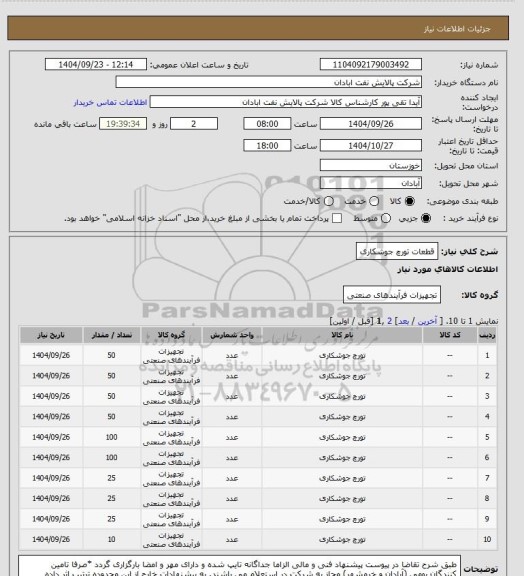 استعلام قطعات تورچ جوشکاری