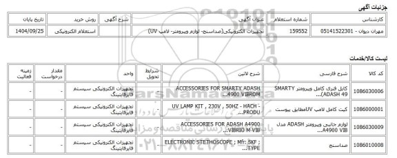 استعلام الکترونیکی، تجهیزات الکترونیکی(صداسنج- لوازم ویبرومتر- لامپ UV)