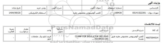 استعلام الکترونیکی، کلمپ آلومینیومی مخصوص مقره