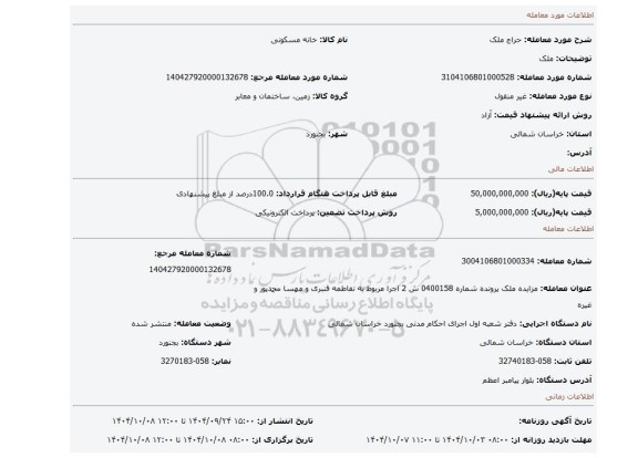 مزایده، ملک