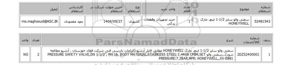 استعلام سفتی والو سایز 1/2-1 اینچ، مارک HONEYWELL