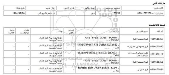 استعلام الکترونیکی، فیوز