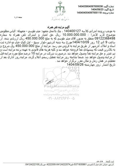 مزایده حق امتیاز و اشتراک تلفن ثابت همراه