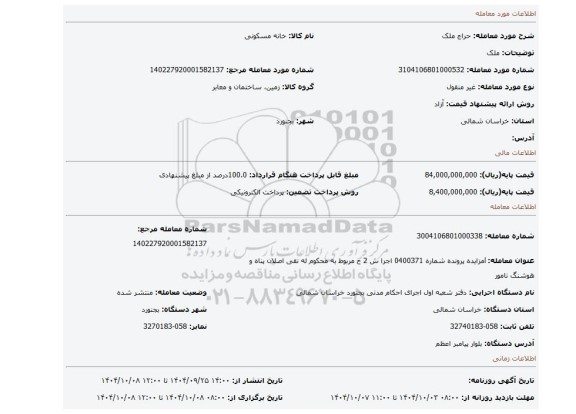 مزایده، ملک
